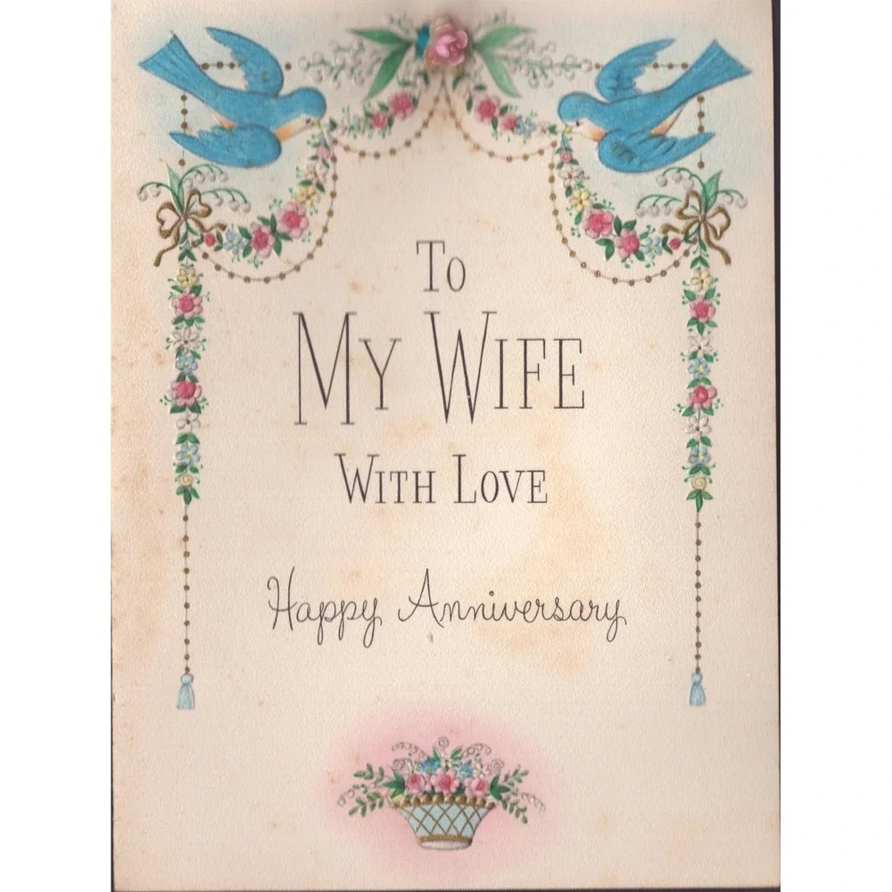 Vintage Hallmark Anniversary Card Bluebirds To My Wife 1950s Mid-Century